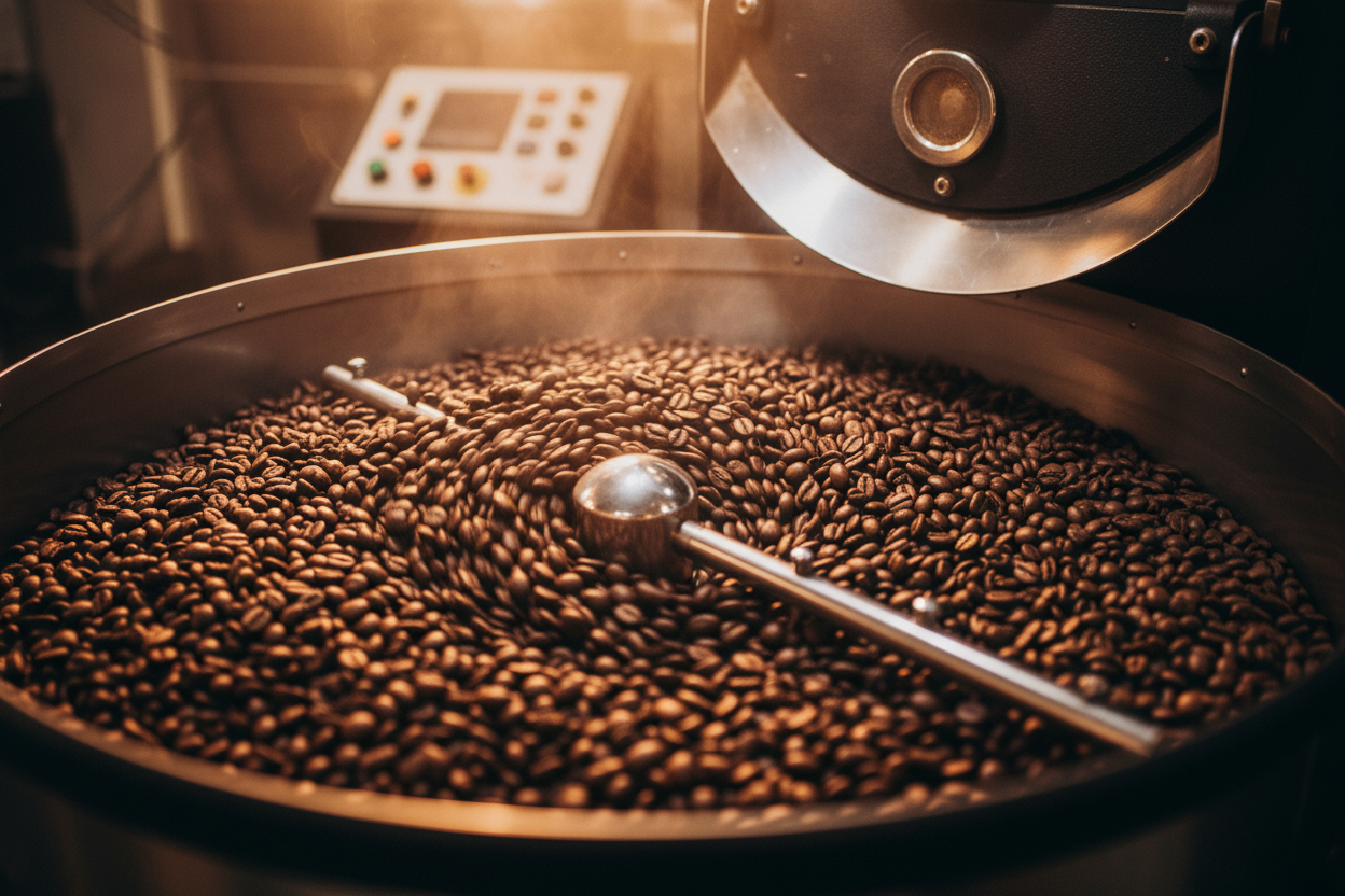 Coffee beans in a roaster